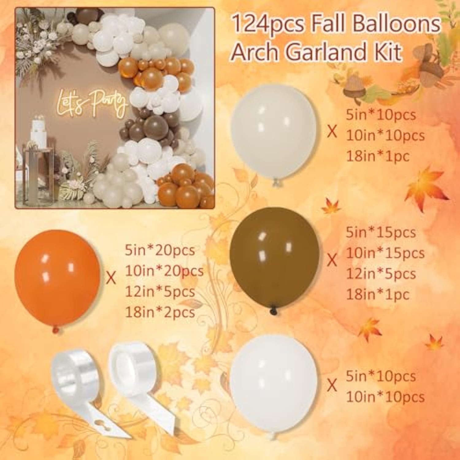 Fall Balloon Garland Arch Kit 124Pcs Orange Sand White Balloons Thanksgiving Party