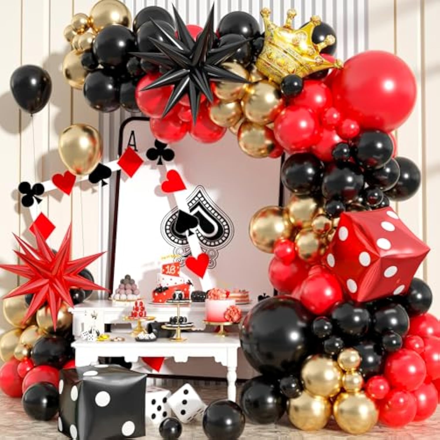 104pcs Casino Balloon Garland Kit Red Black Gold Balloons for Vegas Party Decor