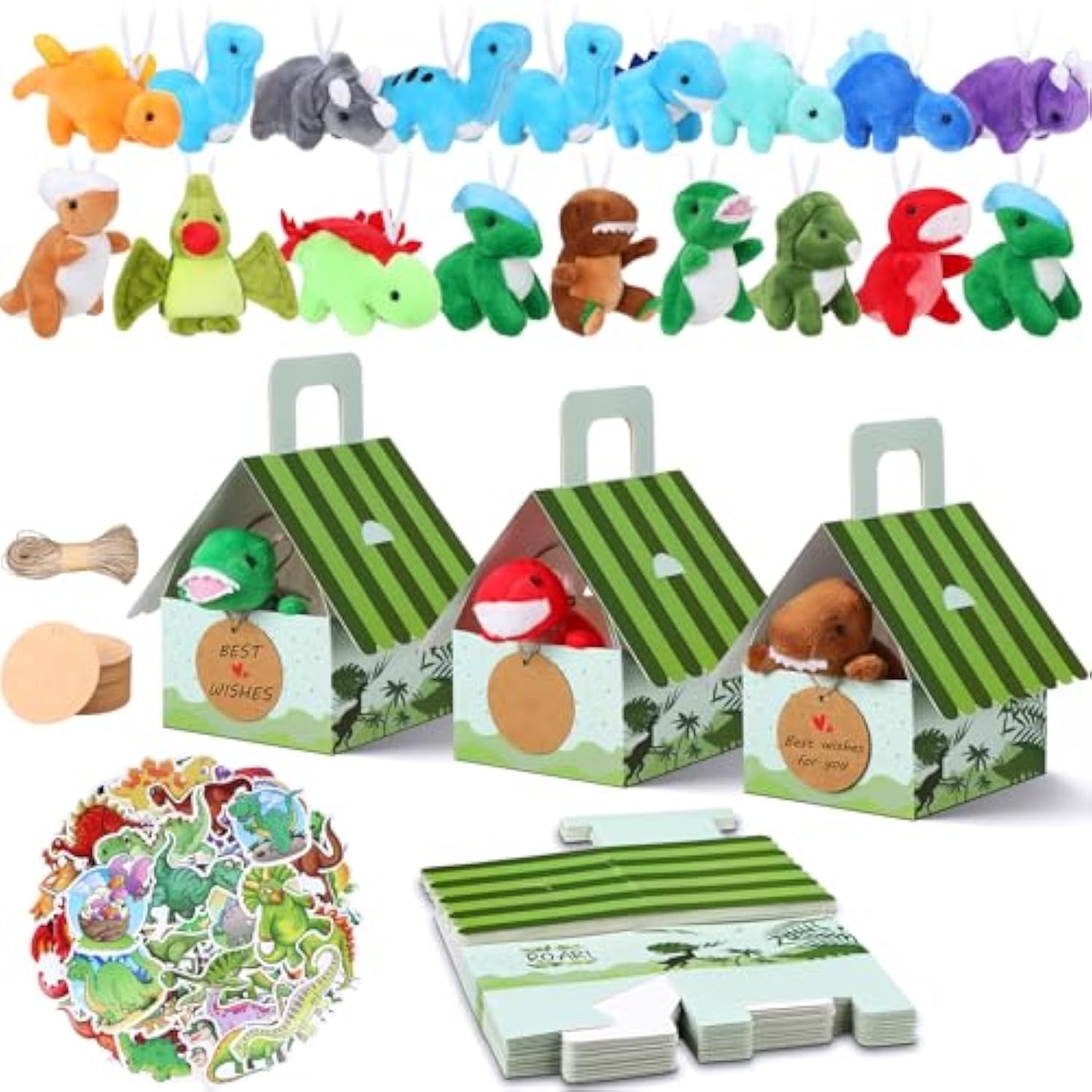 88 Pcs Dinosaur Party Favors For Boys And Girls Includes 18 Sets Mini Stuffed Animals Plush Keychains Gift Box House Stickers Adopt A Dinosaur Party Favor For Birthday Supplies