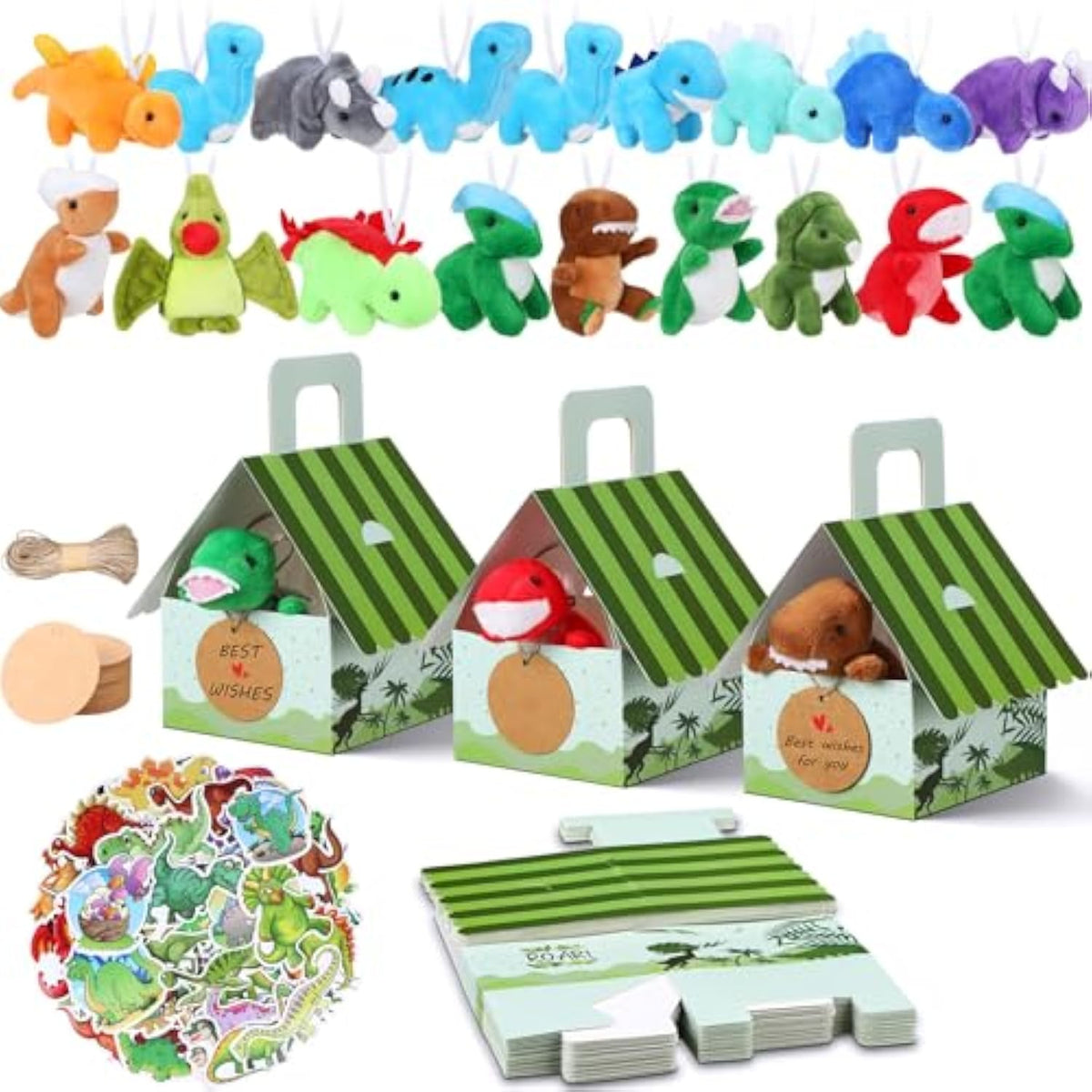 88 Pcs Dinosaur Party Favors For Boys And Girls Includes 18 Sets Mini Stuffed Animals Plush Keychains Gift Box House Stickers Adopt A Dinosaur Party Favor For Birthday Supplies