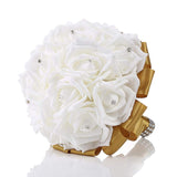 Wedding Bouquet 8 Inches Bridesmaid Toss Bouquet Hand Made Artificial Rose Flowers Diamond Satin Bridal Bouquets For Wedding, Engagement Valentine'S Day Decor (Gold)