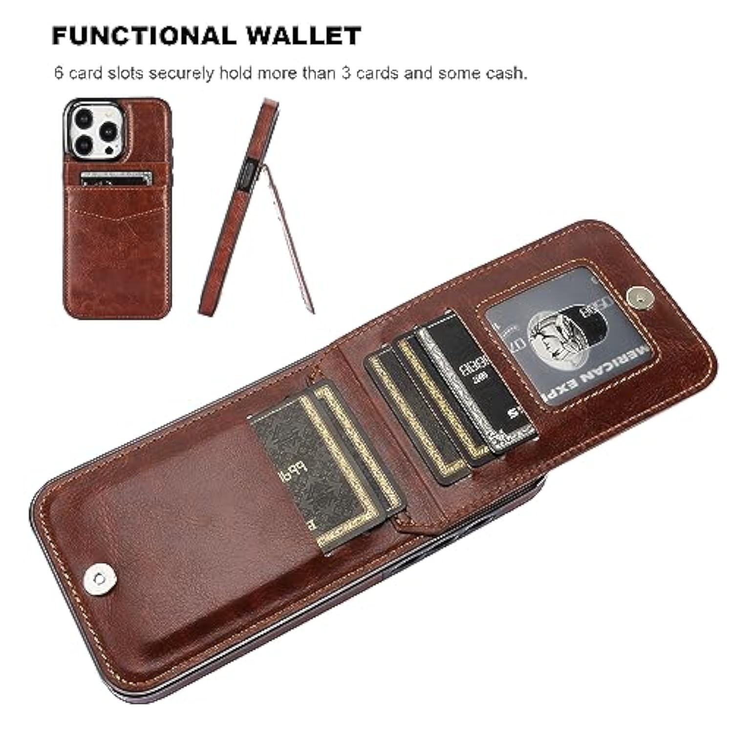 Compatible With Iphone 15 Pro Max Case Wallet With Credit Card Holder, Flip Premium Leather Magnetic Clasp Kickstand Heavy Duty Protective Cover For Iphone 15 Pro Max 6.7 Inch (Brown)