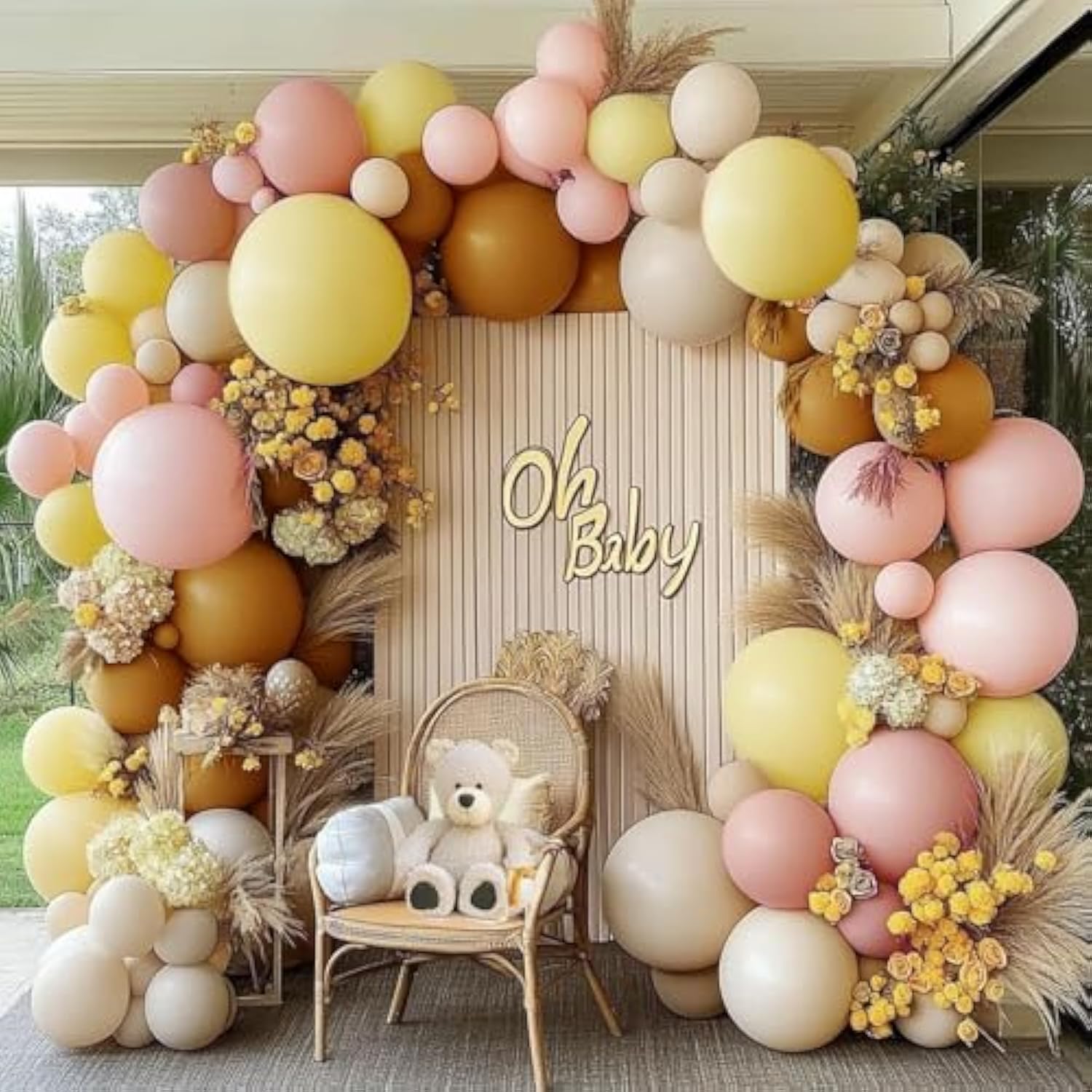Pastel Balloon Arch Kit: Pink, Yellow, Brown, White Sand - Baby Shower Decor