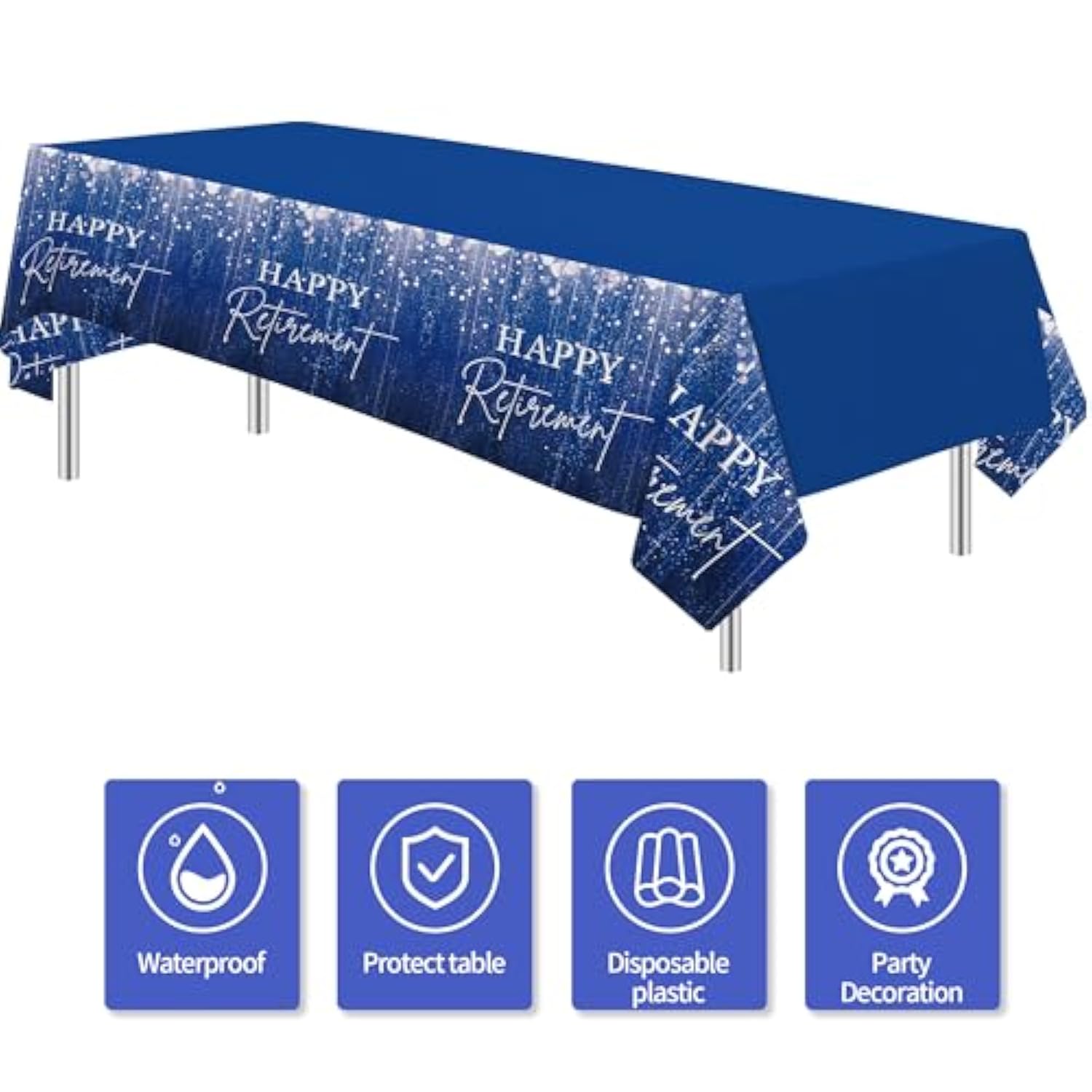 Blue Retirement Party Tablecloth Decorations - Disposable Happy Retirement Party Supplies For Men Women Tablecover, Retirement Table Decorations Table Cloth - 3 Pack (54In X 108In)