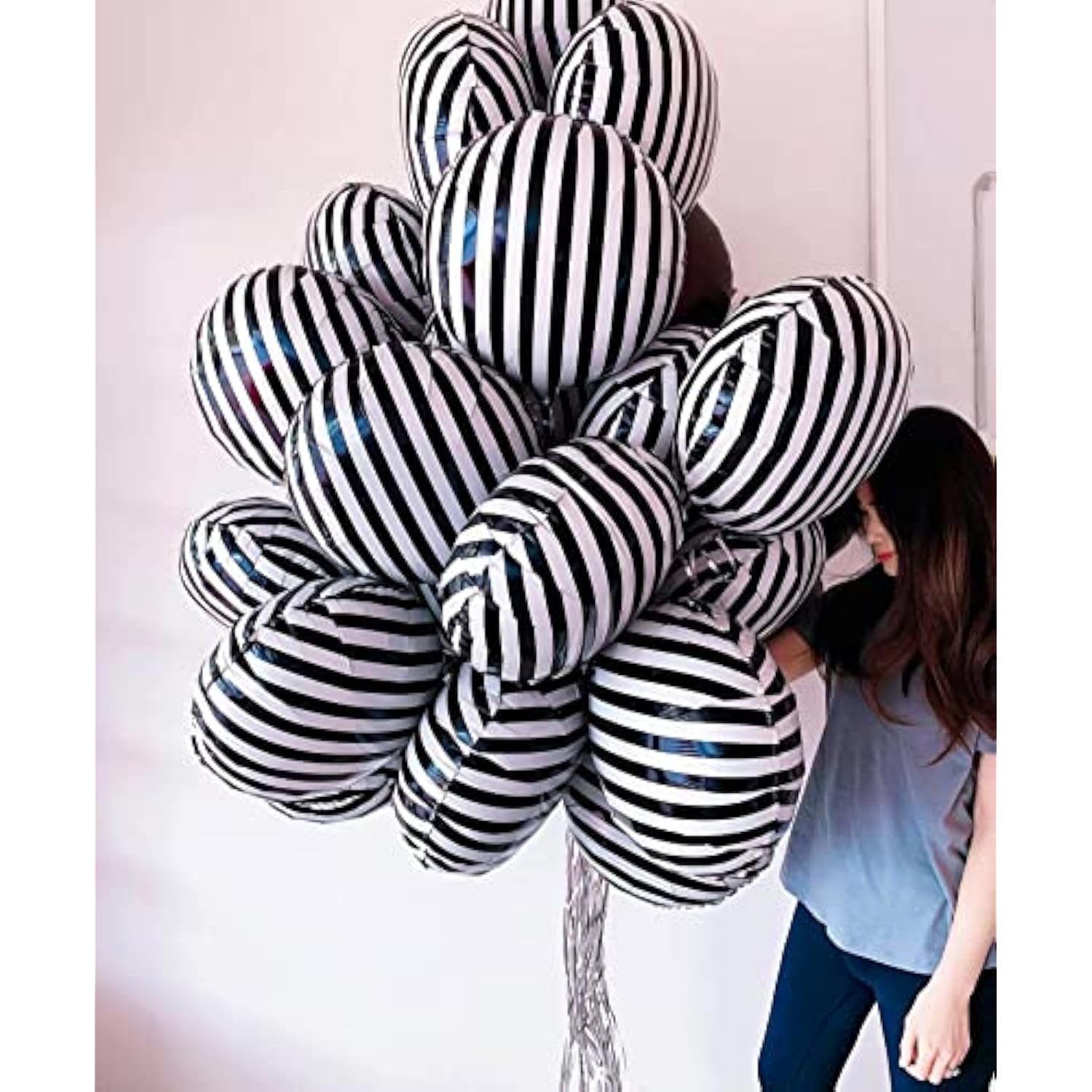 12-Pack 18" Black & White Striped Balloons  Party Decorations for Birthdays and Baby Showers