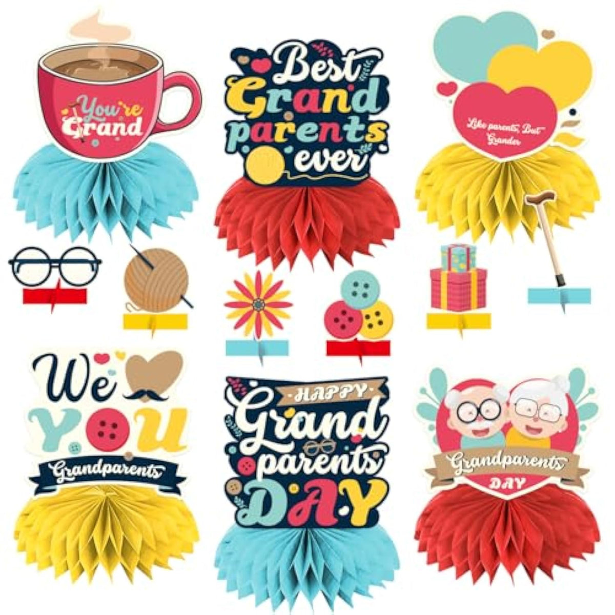 12Pcs Grandparents Day Decorations Honeycomb Centerpieces, Happy Grandparents Day Decorations For Table, Happy Grandparents Day Table Decorations Grandma And Grandpa Party Supplies Centerpieces