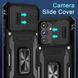 Case For Samsung Galaxy S24+ Plus With Slide Camera Cover+Screen Protector (1 Pack), Rotated Ring Kickstand Grade Shockproof Protective Cover-Black
