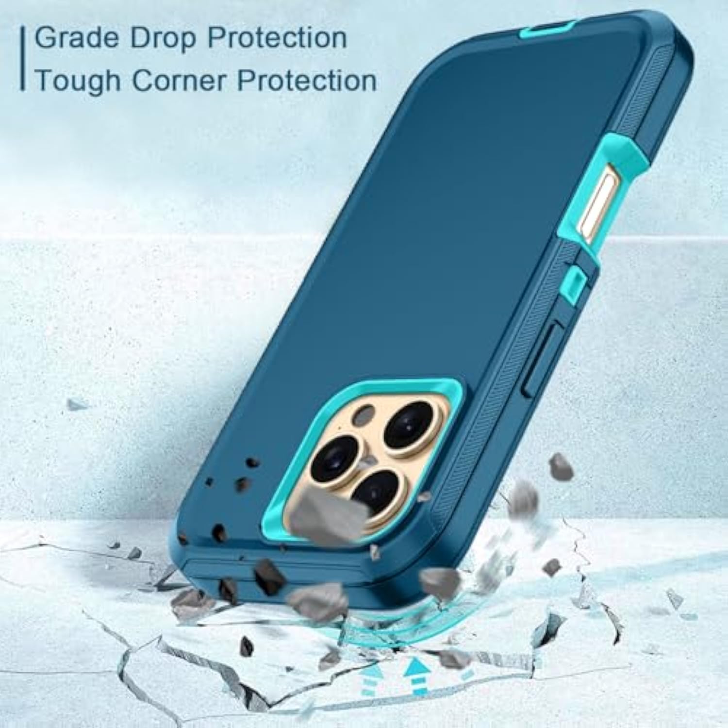 For Iphone 16 Pro Case Heavy Duty Protective Shockproof Dropproof 3-Layer Full Body Protection [Without Screen Protector] Tough Rugged Cover For Iphone 16 Pro 6.3",Turquoise