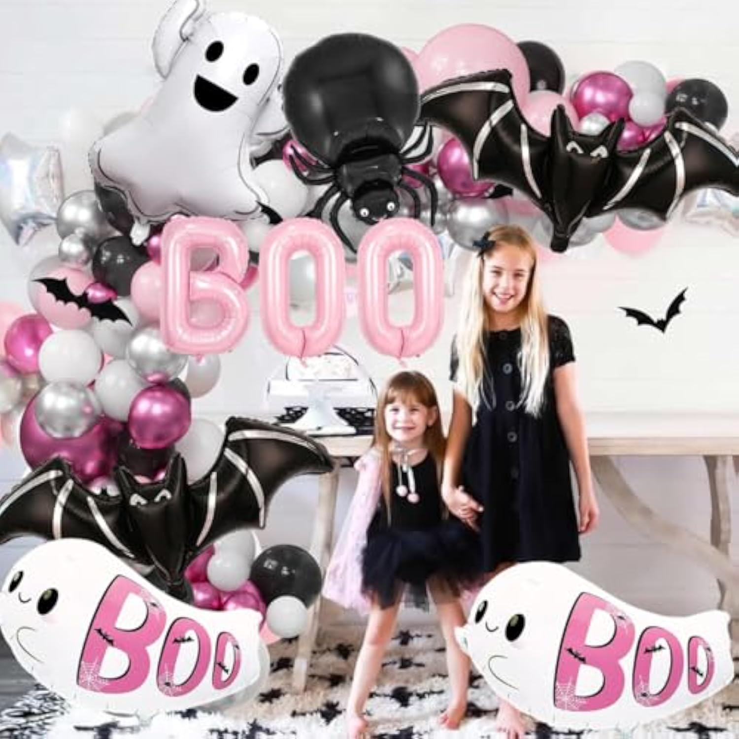 8pcs Halloween Bat Spider Boo Balloons Set Pink Foil Balloon Party Birthday Decorations