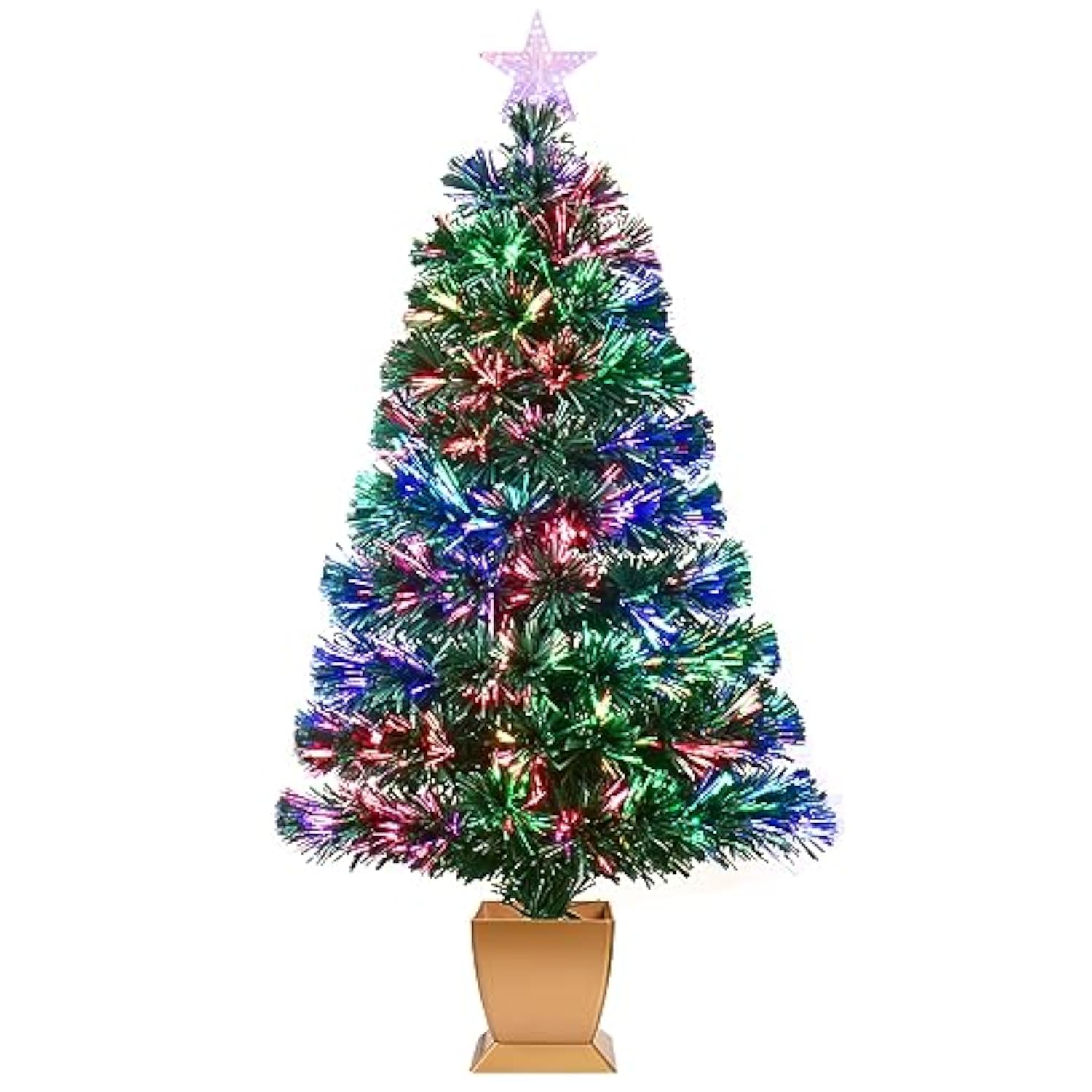 3Ft Green Fiber Optic Christmas Tree,Pre-Lit Artificial Mini Christmas Tree, Tabletop Small Xmas Tree With Stars Holiday Home Decorations