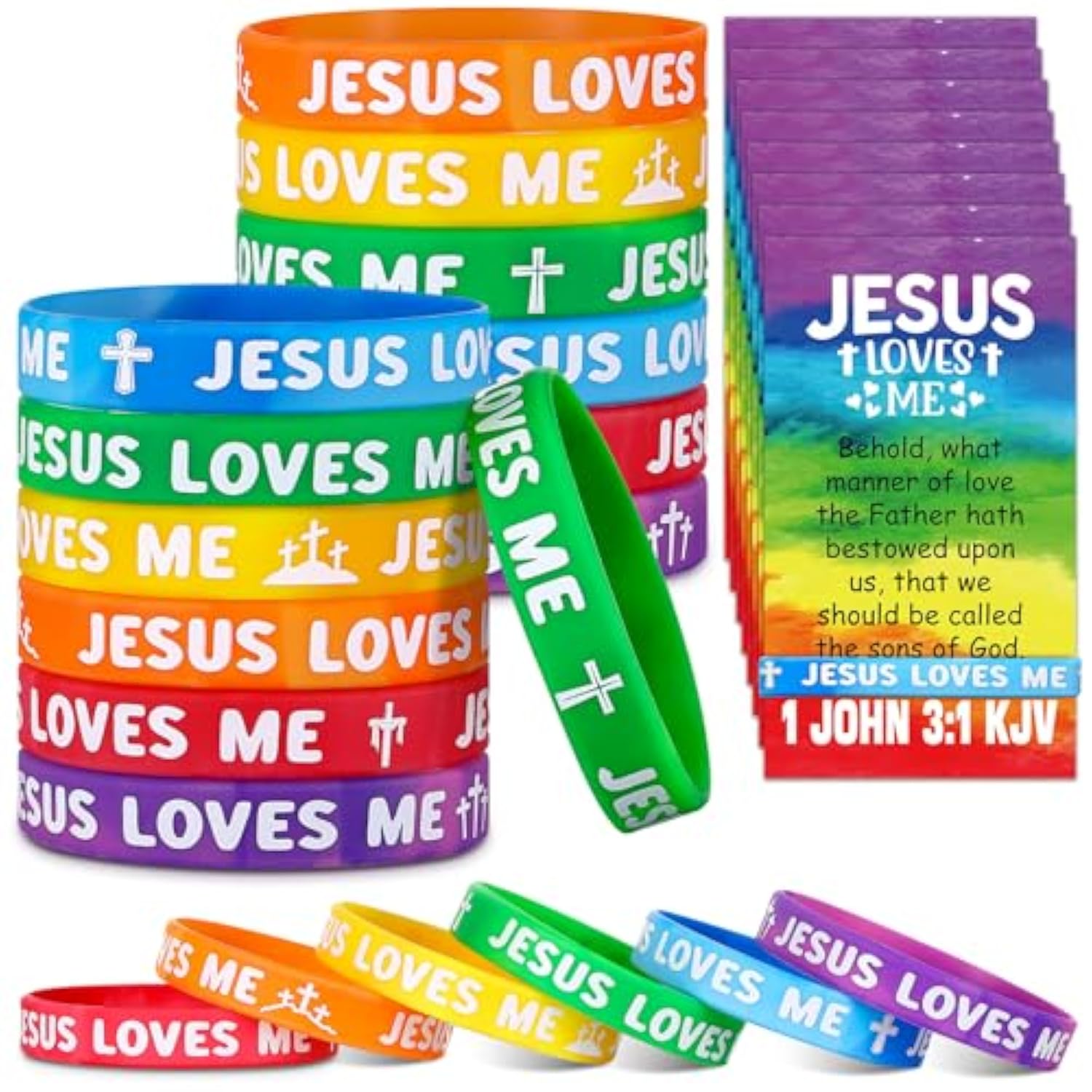 30 Sets/ 60 Pcs Jesus Loves Me Silicone Wristbands With Bible Verse Cards, Christian Religious Party Favors Gift Vbs Rubber Bracelets Wristbands For Trunk Or Treat Bible Sunday School Church