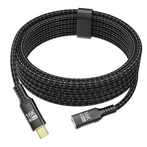 usbc Extension Cable Long 2M/6.6FT,Compatible with Thunderbolt 5 Extender 80Gbps Data Transfer, USB c Male to USB c Female Cable, 8K/16K Display/PD