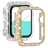 2-Pack Full Diamonds Bling Cases for Apple Watch Case 40mm Women, Fully Paved Diamonds Protective Bumper for iWatch SE Series 6 5 4 40mm, Gold/Clear