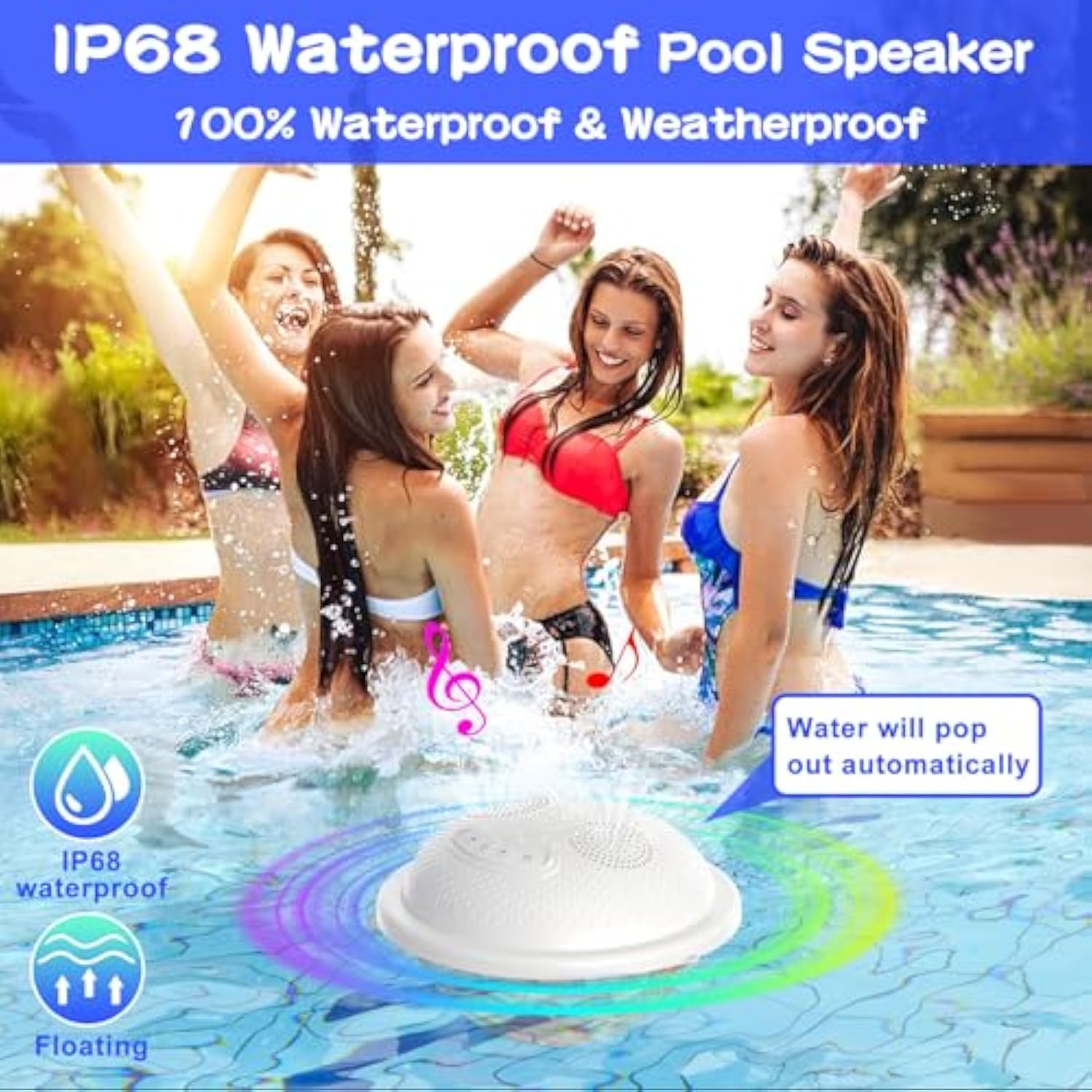 Bluetooth Pool Speaker,Floating Pools Speaker With Colorful Lights,Hot Tub Speakers Ip68 Waterproof P Ool Speakers,16W Loud Stereo Sound Bluetooth Speak Er,Tws Pairing Floating Speake R-White