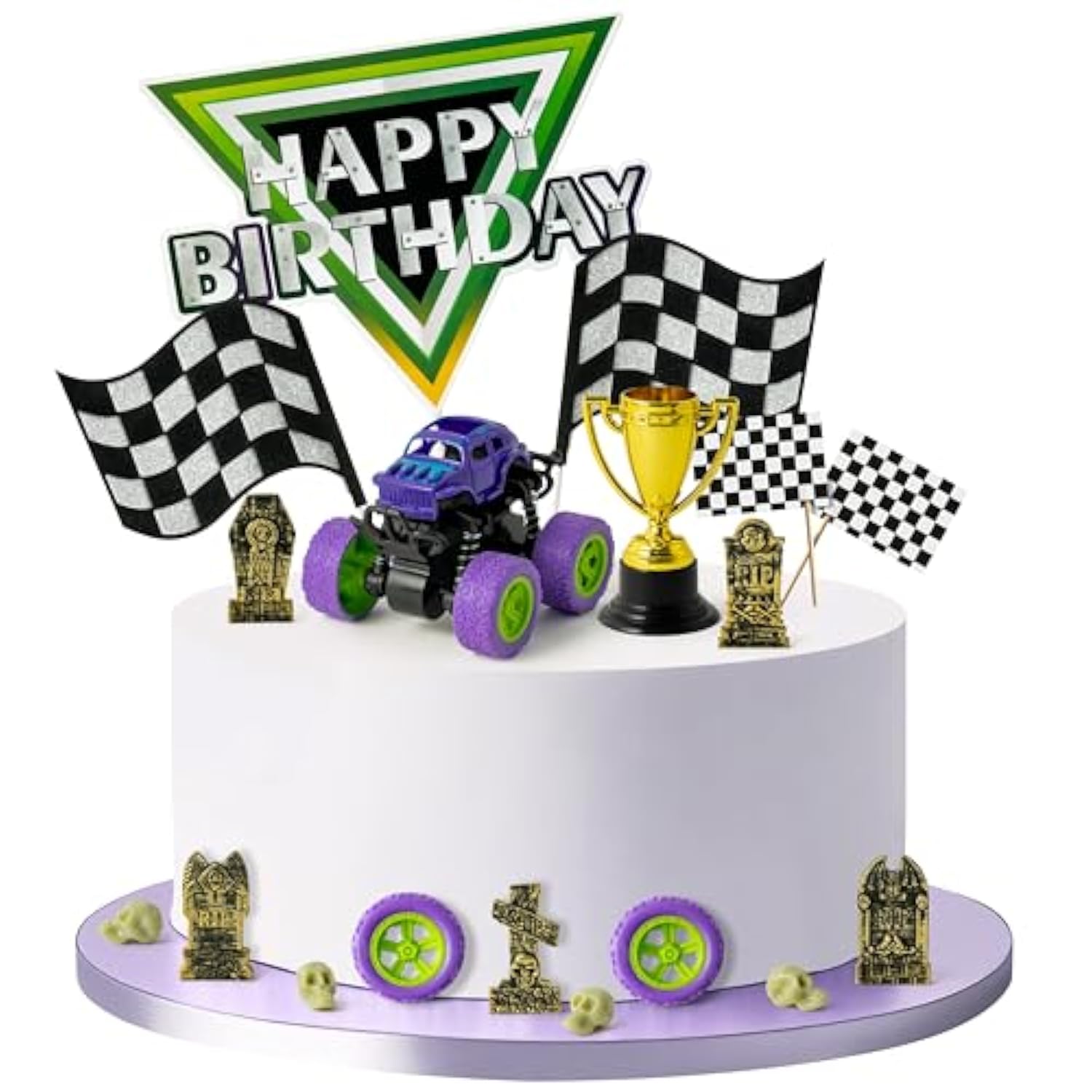 Monster Truck Cake Topper - 40Pcs Green And Purple Monster Truck Cake Decoration Racing Car Dessert Cupcake Topper For Kid Boy Birthday Truck Theme Party Baby Shower Table Decoration Supply