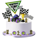 Monster Truck Cake Topper - 40Pcs Green And Purple Monster Truck Cake Decoration Racing Car Dessert Cupcake Topper For Kid Boy Birthday Truck Theme Party Baby Shower Table Decoration Supply