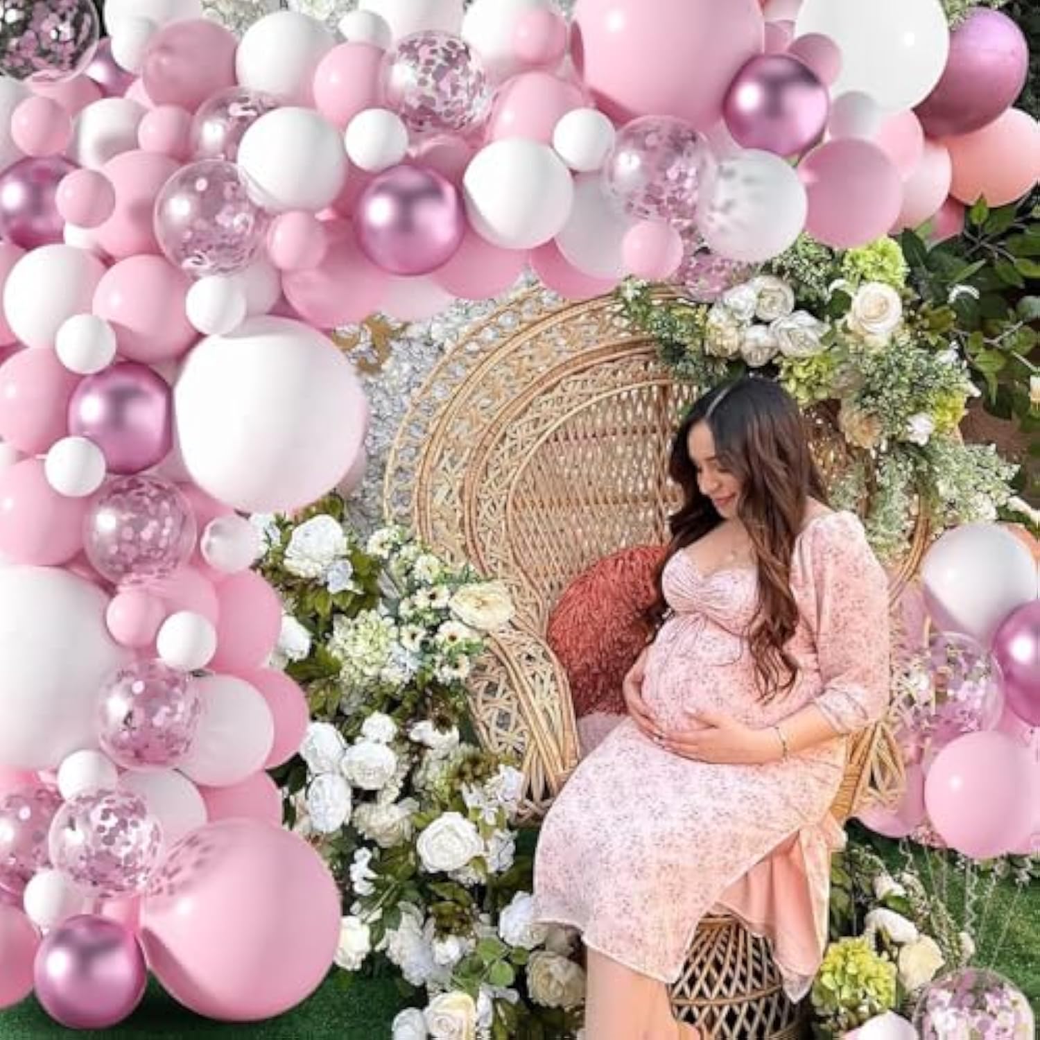 Pink And White Balloon Arch Garland Kit-121 Pcs 5+12+18 Inch White Pink Baby Girl Balloons For Baby Girl Shower Decorations Birthday Engagement Party Gender Reveal Balloons Decoration