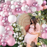 Pink And White Balloon Arch Garland Kit-121 Pcs 5+12+18 Inch White Pink Baby Girl Balloons For Baby Girl Shower Decorations Birthday Engagement Party Gender Reveal Balloons Decoration