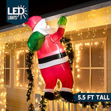 5.5 Ft Tall Christmas Inflatables Outdoor Decorations Hanging Santa With Gift Bag, Christmas Blow Up Climbing Santa Yard