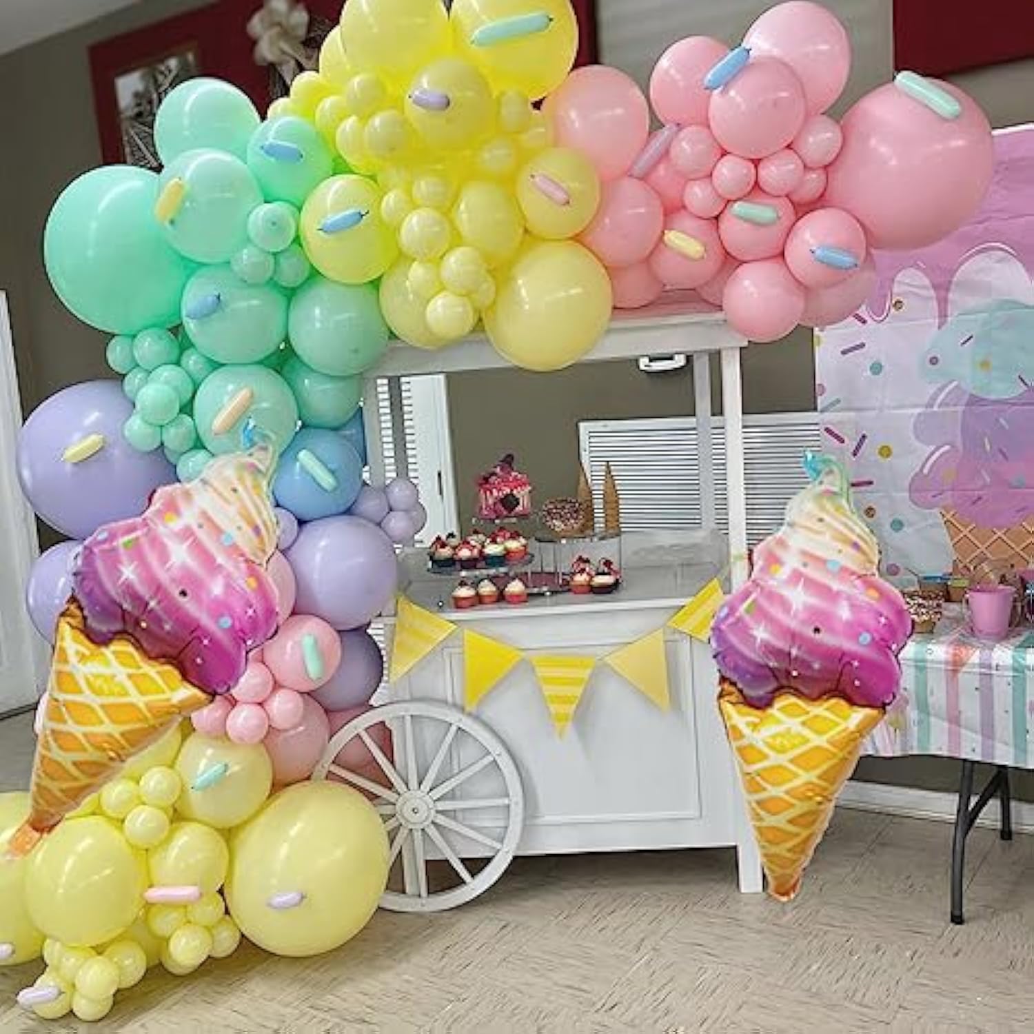 142pcs Pastel Balloon Arch Kit with Macaron Rainbow Ice Cream Foil for Parties