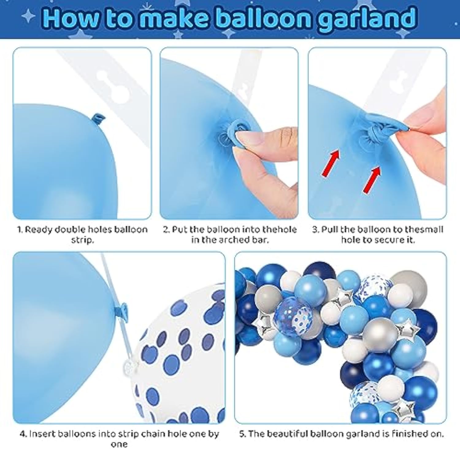 Navy Blue Balloons Arch Garland Kit, 144Pcs Royal Light Blue Confetti Silver Star Foil Balloons For Blue Boys Birthday Baby Shower Wedding Graduation Party Decorations Supplies