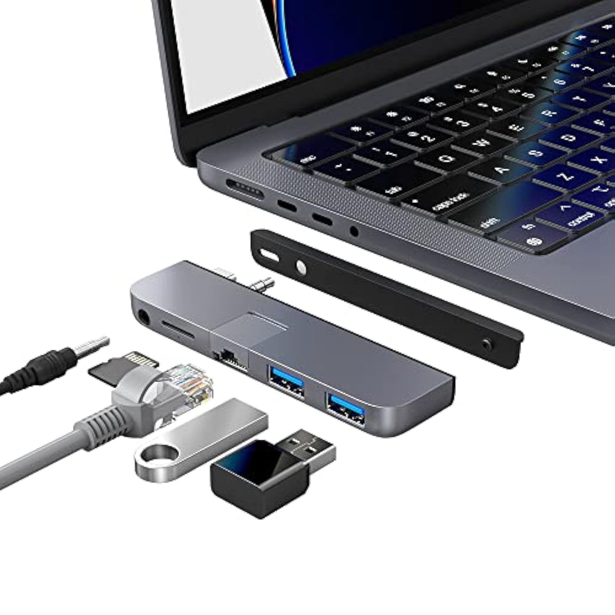 5-In-1 Usb C Hub Adapter, Usb 3.0, Gigabit Ethernet, Microsd Card Reader, 3.5M