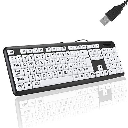 Large Print Keyboard, 104 Keys Wired Usb High Contrast Keyboard With Oversized Print Letters For Visually Impaired Low Vision Individuals(Black)