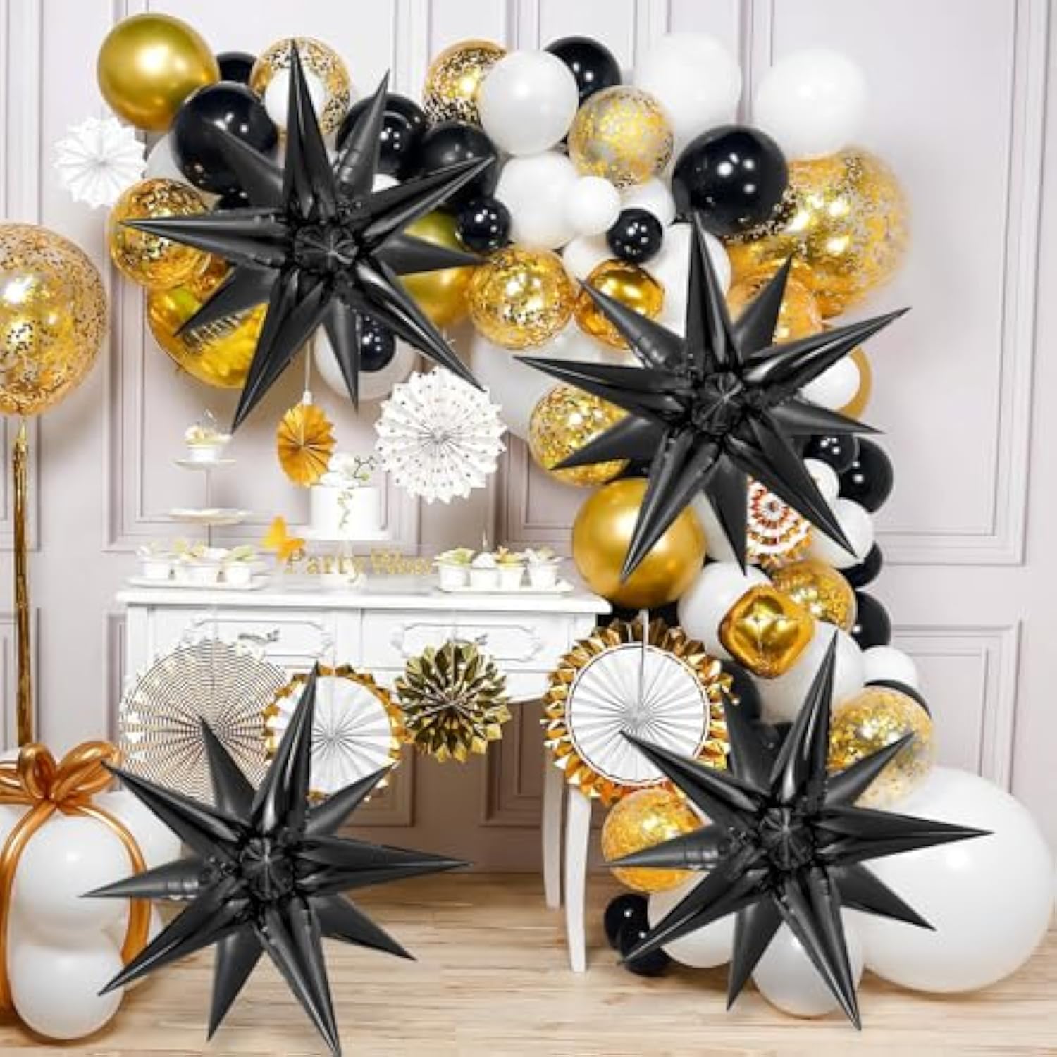 72Pcs Black Star Balloons Foil Explosion & Cone Arch for Party Decorations Backdrops