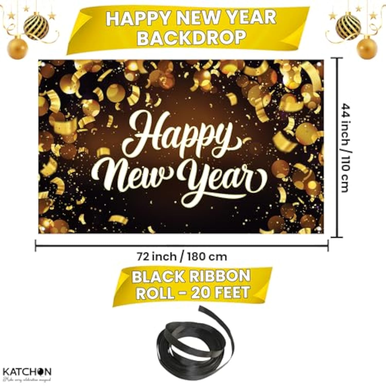 Happy New Year 2026 Extra Large Banner 72x44in Party Backdrop