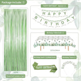 Sage Green Birthday Decorations, Green Gold Balloons Bday Party Decorations Happy Birthday Banner Green Fringe Curtain Tablecloth Crown Sash Paper Pom Poms For Girls Women Bday Decor