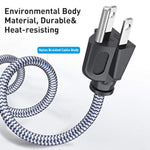 Power Cord, 3 Prong Ac Power Cable 3.3Ft/1M Nylon Braided Replacement 3 Pin Power Cord Ul Certified For Computer, Tv, Monitor, Printer, Pc, Projector, Power Supply Cable
