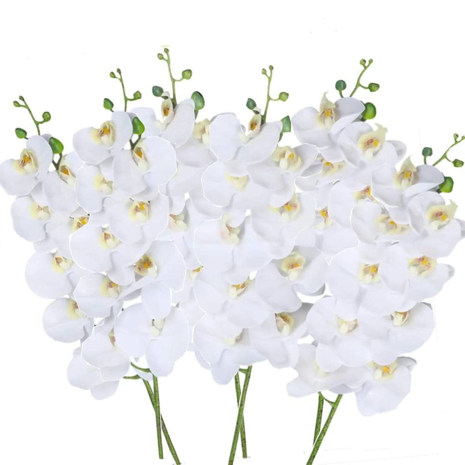 27" Artificial Phalaenopsis Flowers 6 Pcs White Perhaps Faint Yellow Artificial Orchid Flowers Stem Plants For Home Décor
