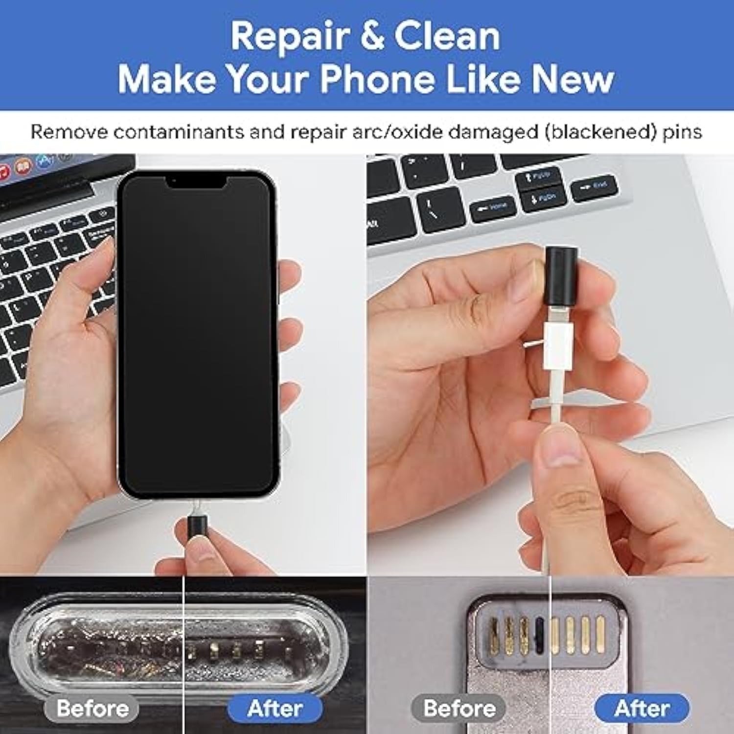 Iphone Cleaning Kit Iphone Cleaner,12 In 1 Port Cleaner Repair & Restore Tool For Airpod Iphone 16 15 14 13 12 Pro Max Ipad Samsung Etc,Phone Cleaning Kit For Lightning And Usb C Charging Port, Cables
