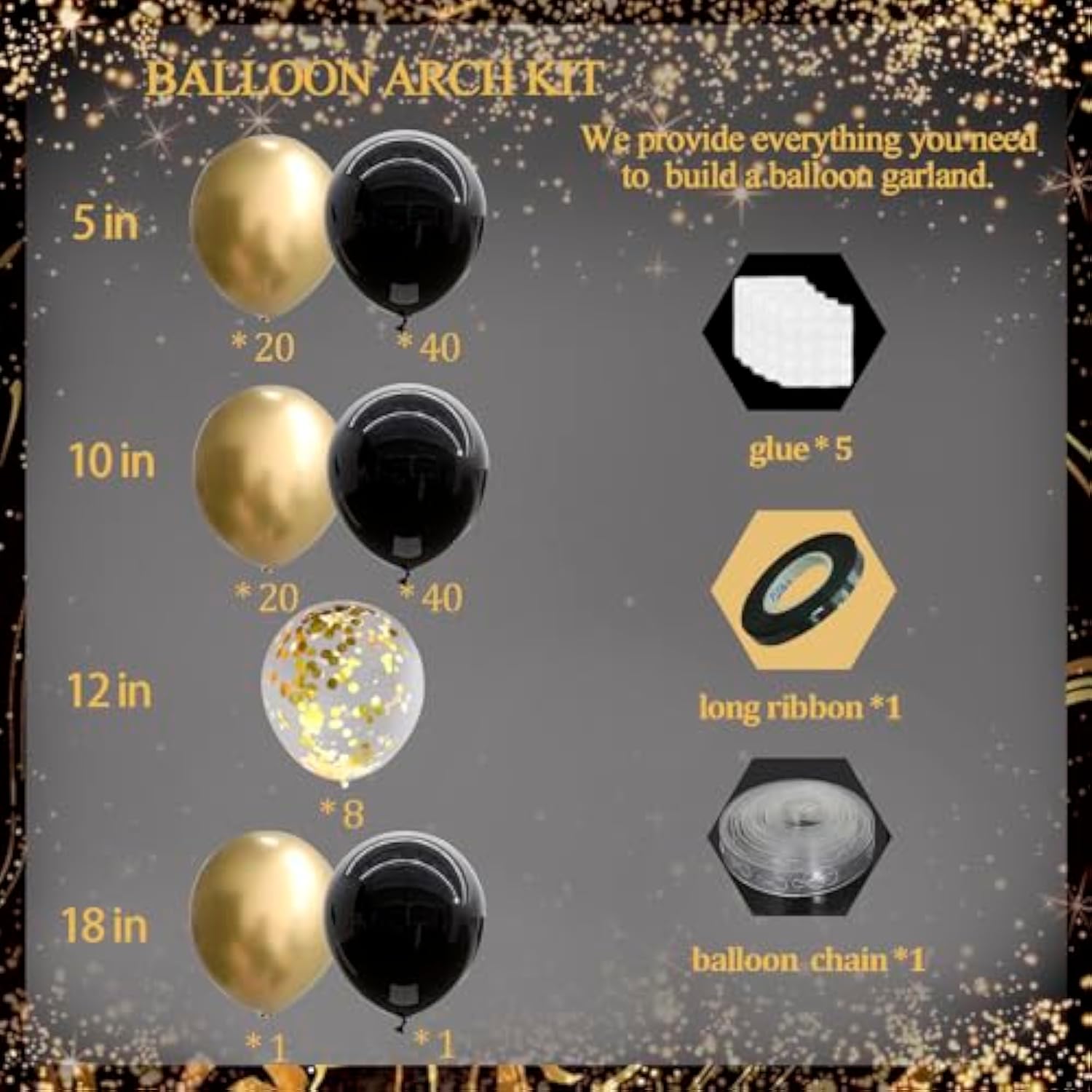 Black Gold Balloon Garland Arch Kit Latex Balloons 2026 New Year Party Decor