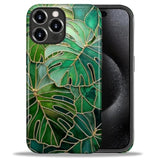 Case For Iphone 16 Pro,Stained Glass Style Monstera Leafs Design - Hybrid Dual Protection Soft Tpu + Hard Pc, Shockproof Anti-Scratch Cover Men Women Girl Stylish Phone Case