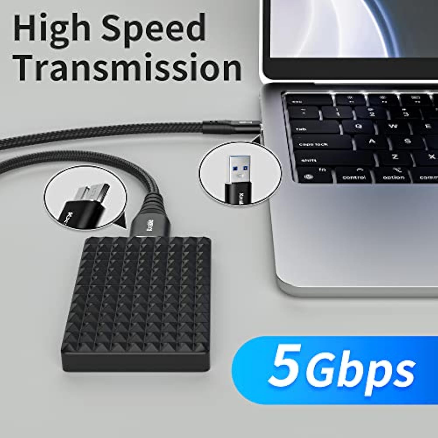 Micro 3.0 Cable 2 Feet (2 Pack), Usb 3.0 A To Micro B Cable, Nylon Braided A-M
