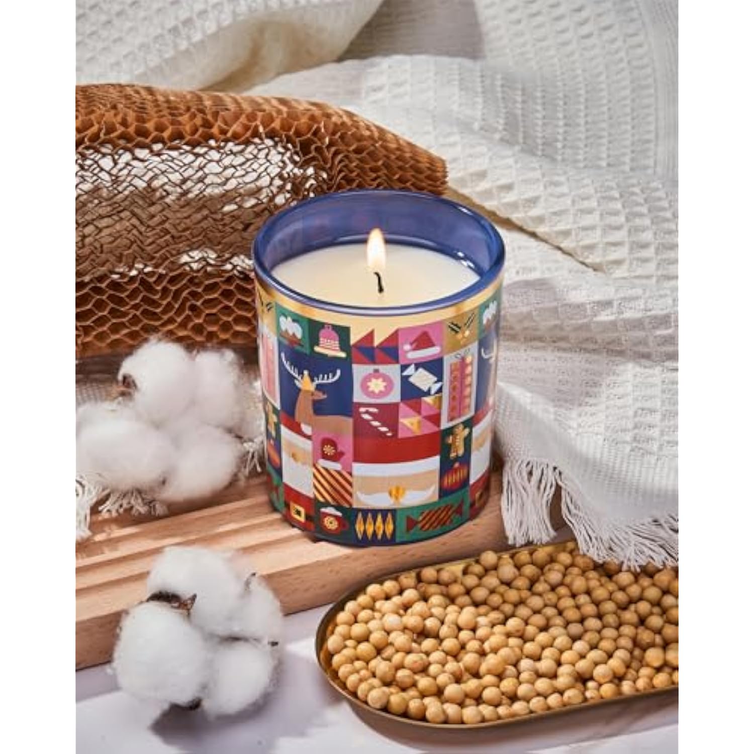 Magic Christmas 55 Hours Vanilla & Apple Scented Natural Soy Wax Candle For Home, 9.9Oz Clean Non Toxic Candle For Bathroom, Christmas Scented Gift For Celebration Holiday