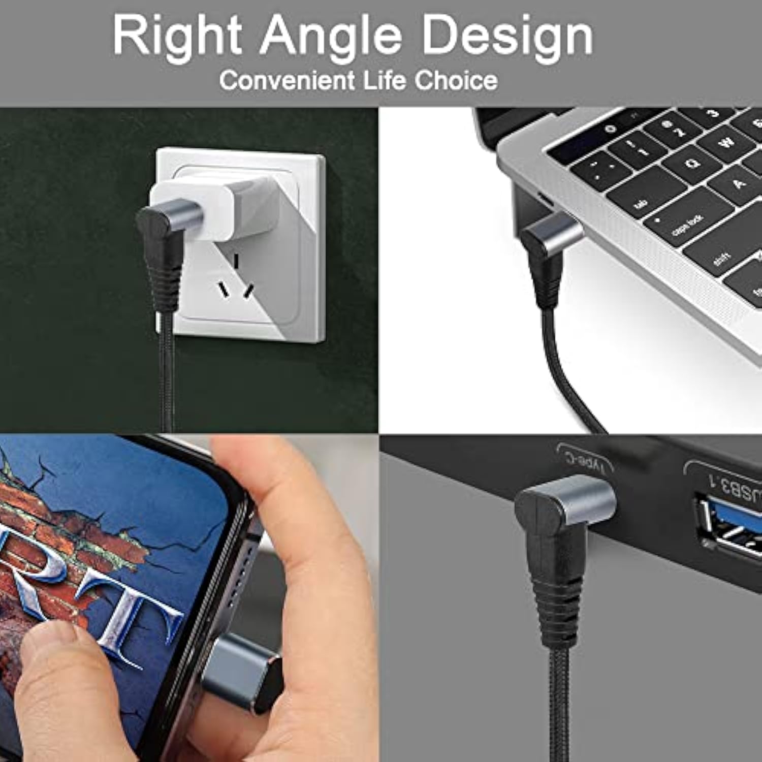 1M Right Angle Usb C Extension Cable,90 Degree 10Gbps Pd 100W Usb3.1 Gen2 Male