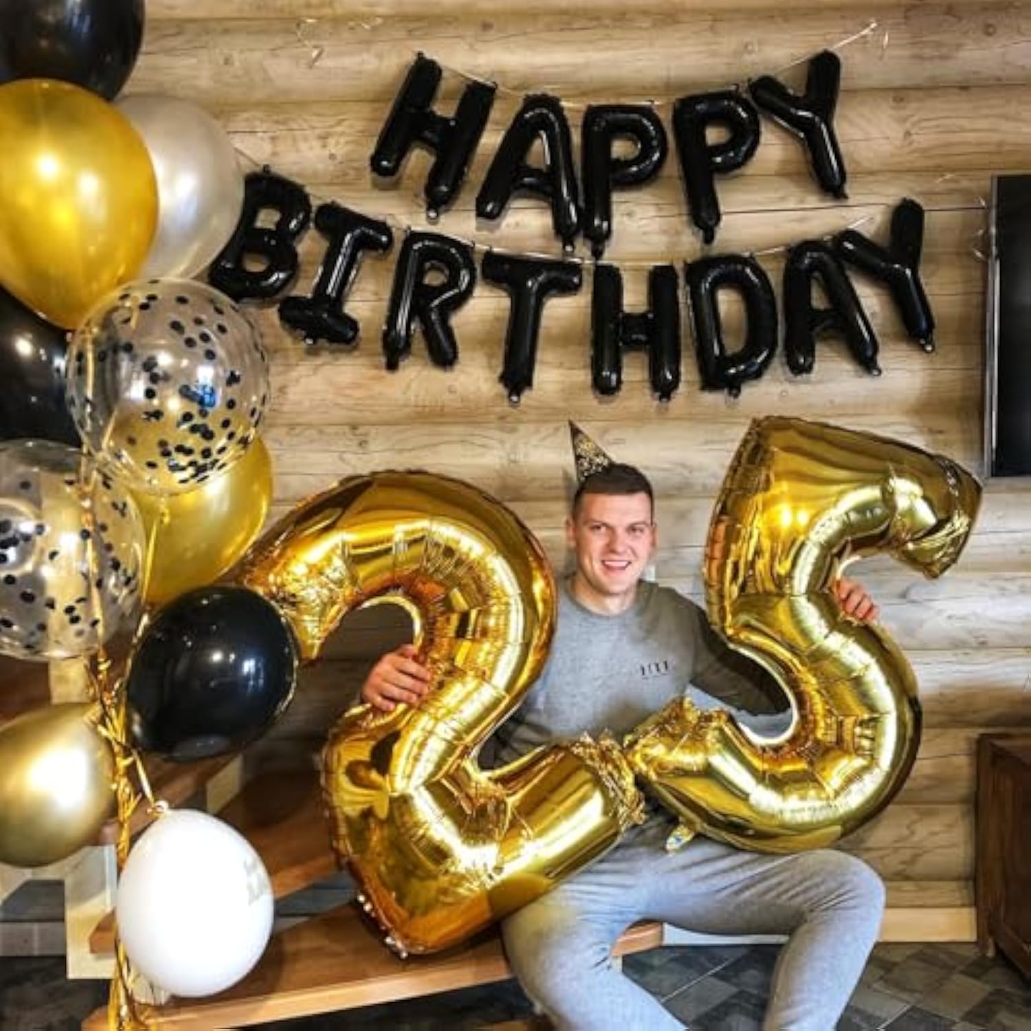 Black Happy Birthday Balloon Banner 16inch Foil Party Decor