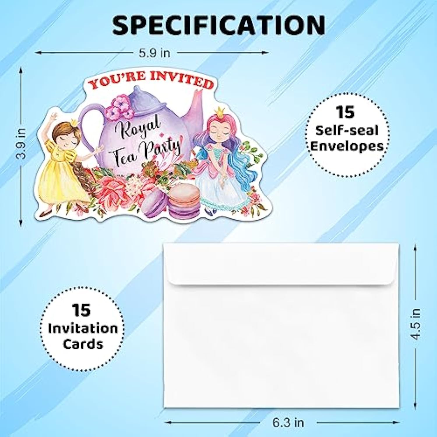 15 Pcs Watercolors Floral Teapot Cute Princess Shaped Fill-In Invitations Cards With Envelopes, Funny Birthday Baby Shower High Tea Royal Tea Party Invites For Teen Girls Adult Tea Lover