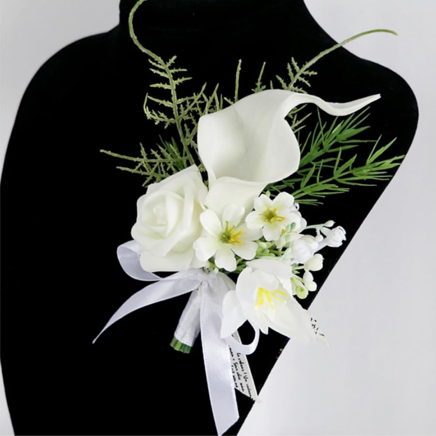 2Pcs Calla Lily Boutonniere Handmade Romantic White Corsage Suitable For Wedding Ceremony, Anniversary, Dinner Dance (2), 10 X 14 Cm