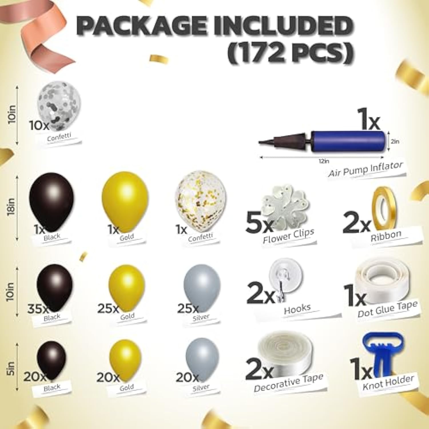 Raytrade Balloon Garland Arch Kit 172Pcs Black And Gold Balloons Chrom