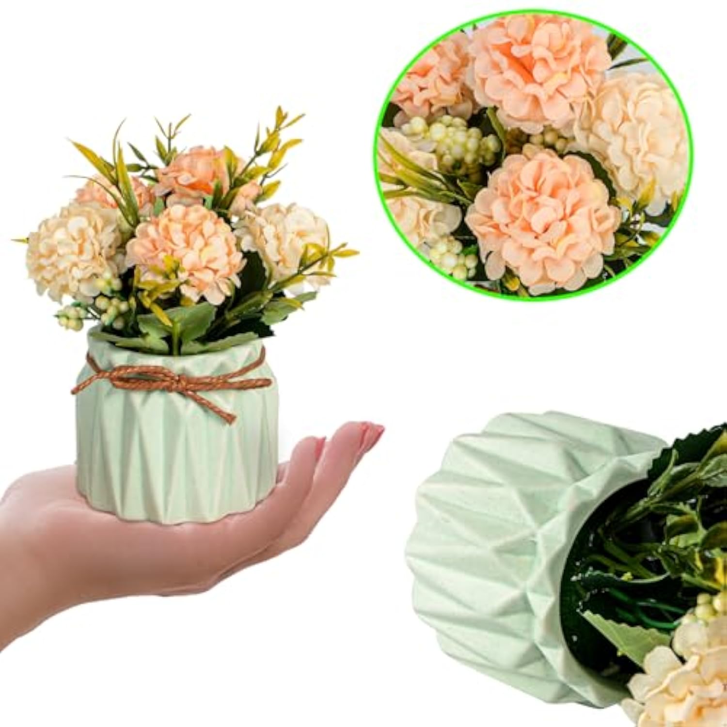 Artificial Flower Plants – Mini Fake Hydrangea Flowers In Pot For Home Decor Party Wedding Office Patio Table Desk Decoration, Set Of 4, Size: 3.3''(Diameter) X 5.5''(Tall)