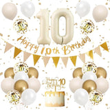 10th Birthday Decorations in Sand and Gold with Balloons and Banner