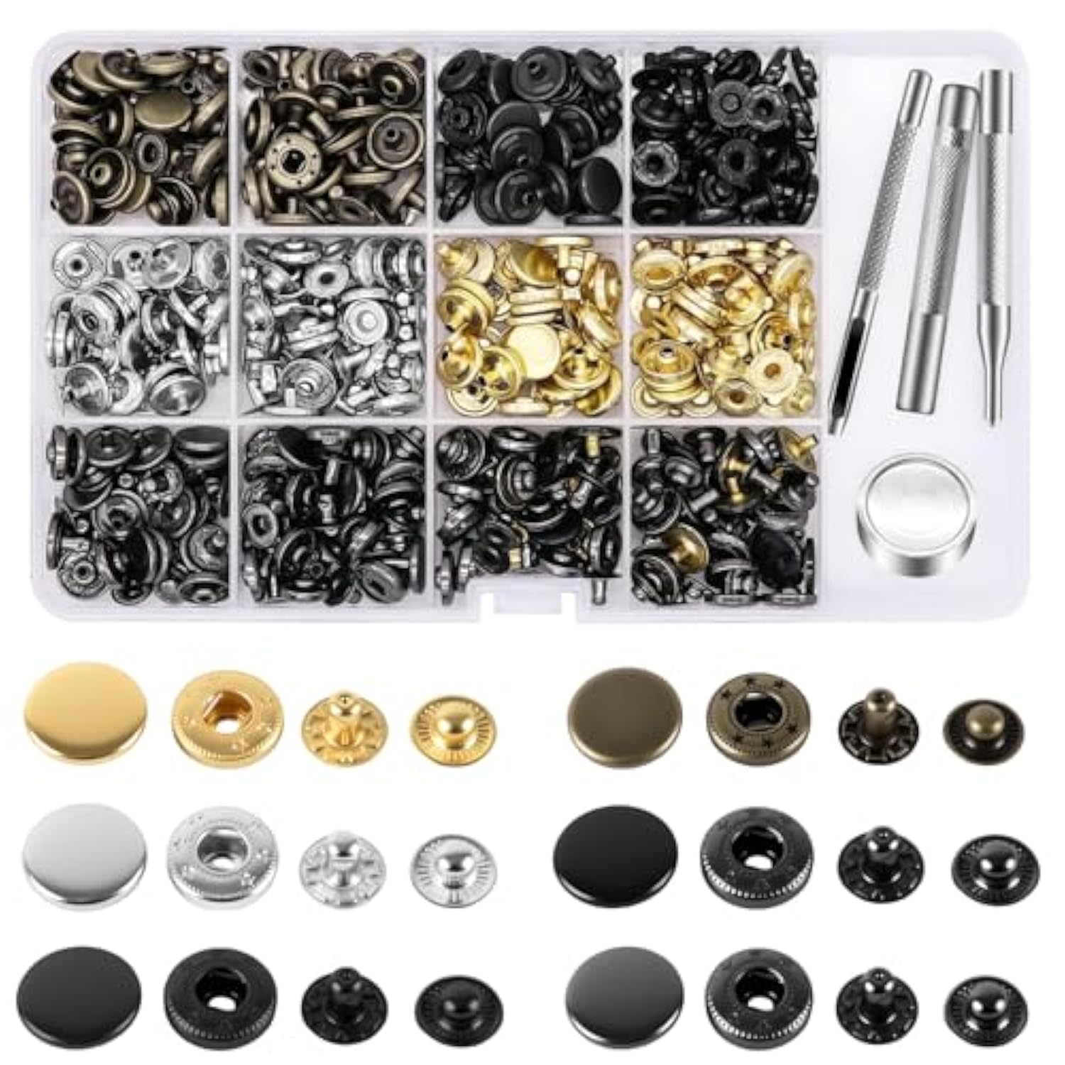 120 Set Leather Snap Fasteners Kit, 12.5Mm Metal Button Snaps Press St