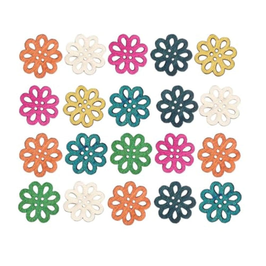 100Pcs Wooden Craft Buttons Vintage Cartoon Daisy Buttons 4 Holes Sewi