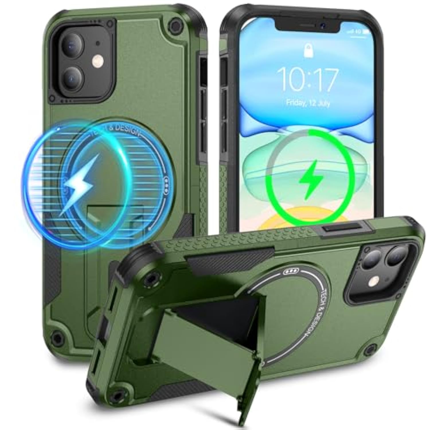 For Iphone 11 Case, Iphone 11 Phone Case [Compatible With Magsafe] [Built-In Invisible Stand] [Heavy Duty Drop Protection] Shockproof Rugged Protective Magnetic Cover Accessories Green