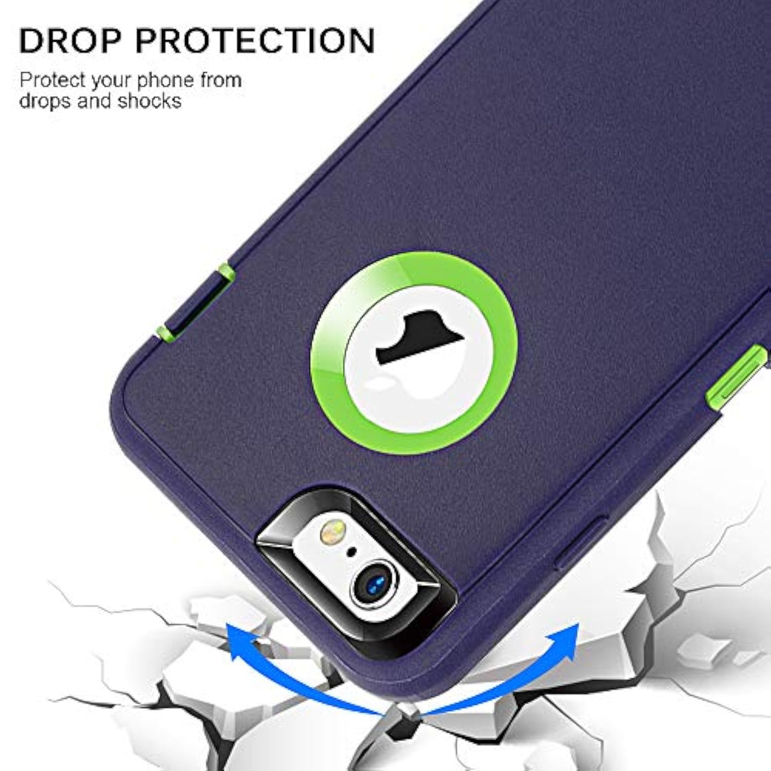 For Iphone 6 Case, For Iphone 6S Case, Heavy Duty Shockproof Series Case With Built-In Screen Protector Compatible With All Us Carriers - Navy/Lime