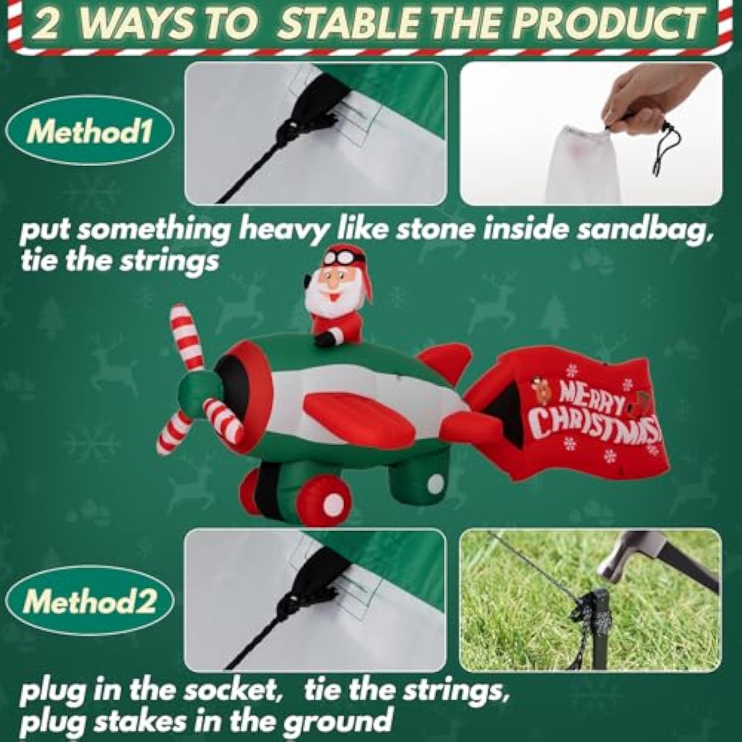 10.5Ft Christmas Inflatables Santa On Airplane With Rotating Propeller & Led Lights, Blow Up Outdoor Indoor Decor For Ch