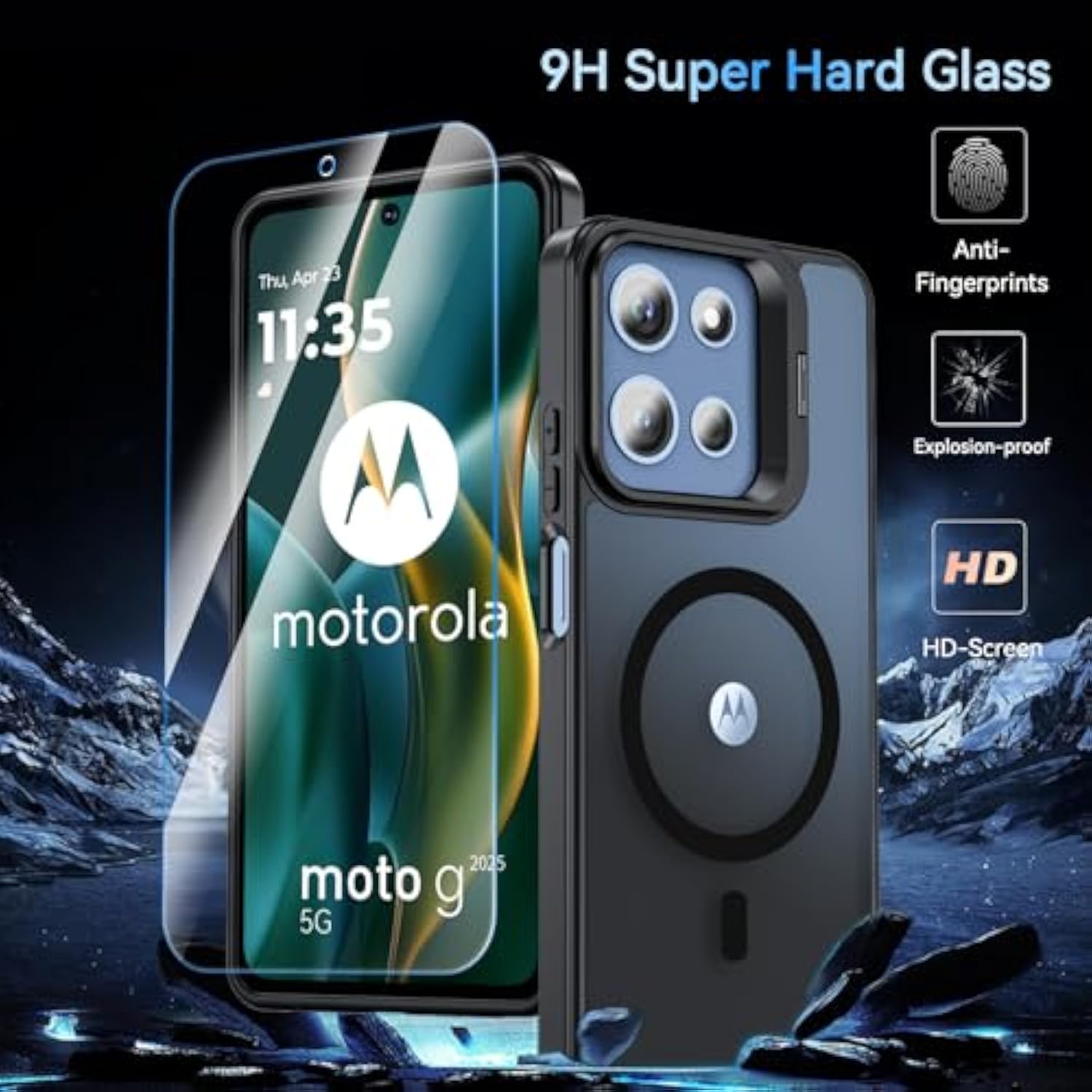 Case For Moto G 2025, Magnetic Phone Case [With Camera Stand Guard] Antifingerprint Translucent Matte Shockproof Protective Case For Motorola Moto G 5G 2025 (Black)